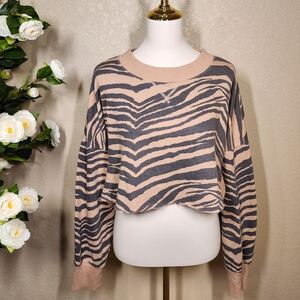 Aerie Women’s Zebra Print Cropped Sweatshirt XL Tan Gray Long Sleeve Pullover